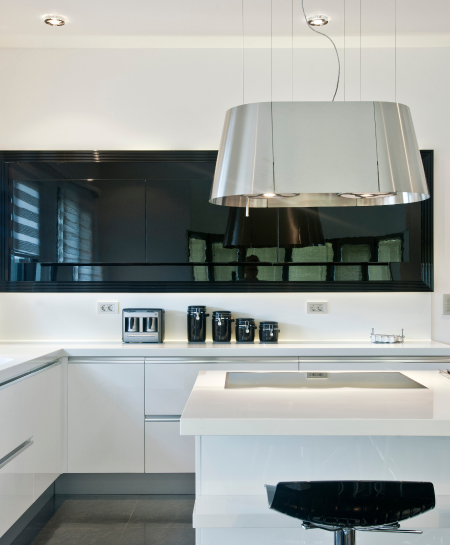 modern kitchen with color blue gray paint