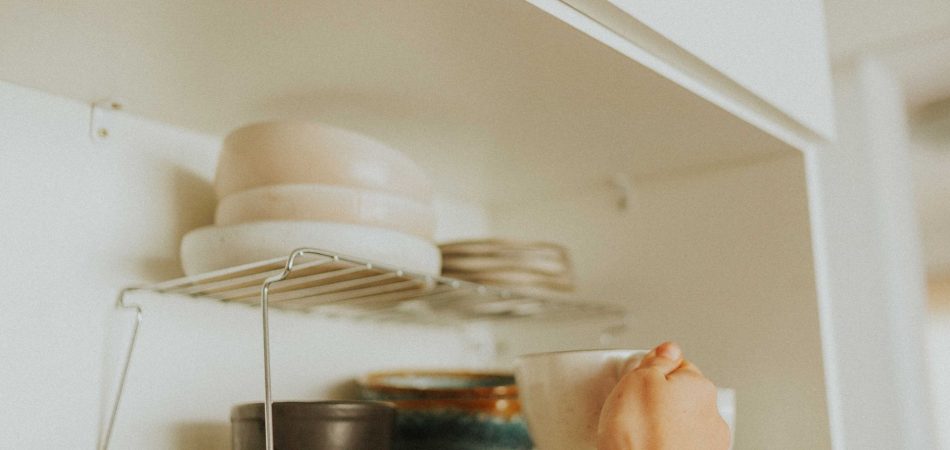 Organized kitchen cabinet with space-saving storage