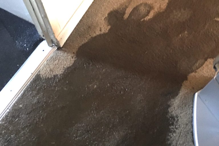 Water pooled on a wood floor photographed for a damage claim