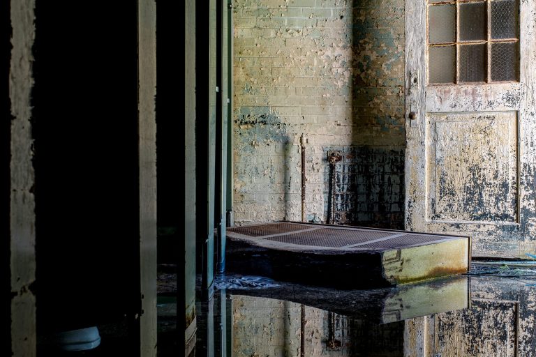 Flood water standing inside a room of a house